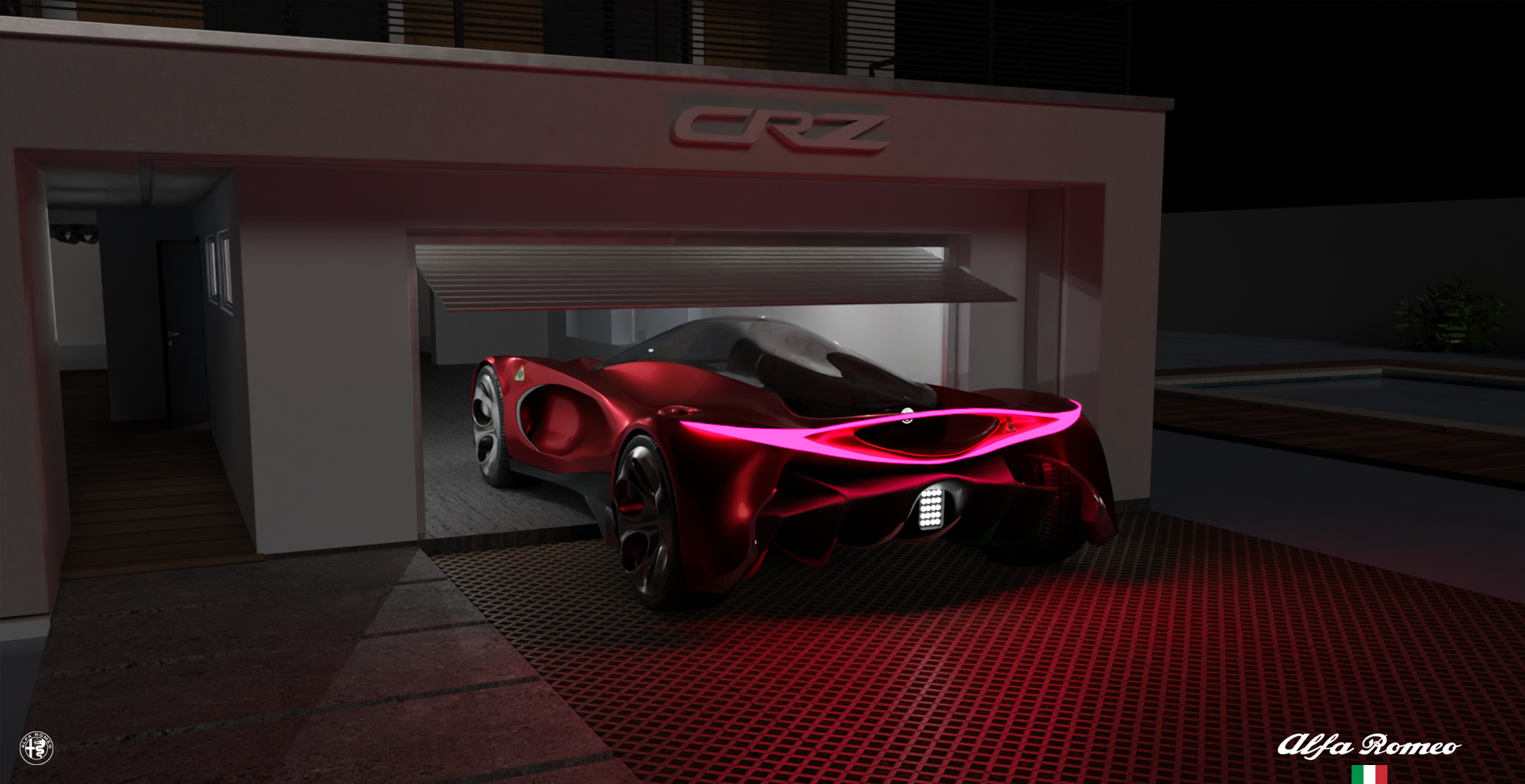 Alfa Romeo entering in the garage