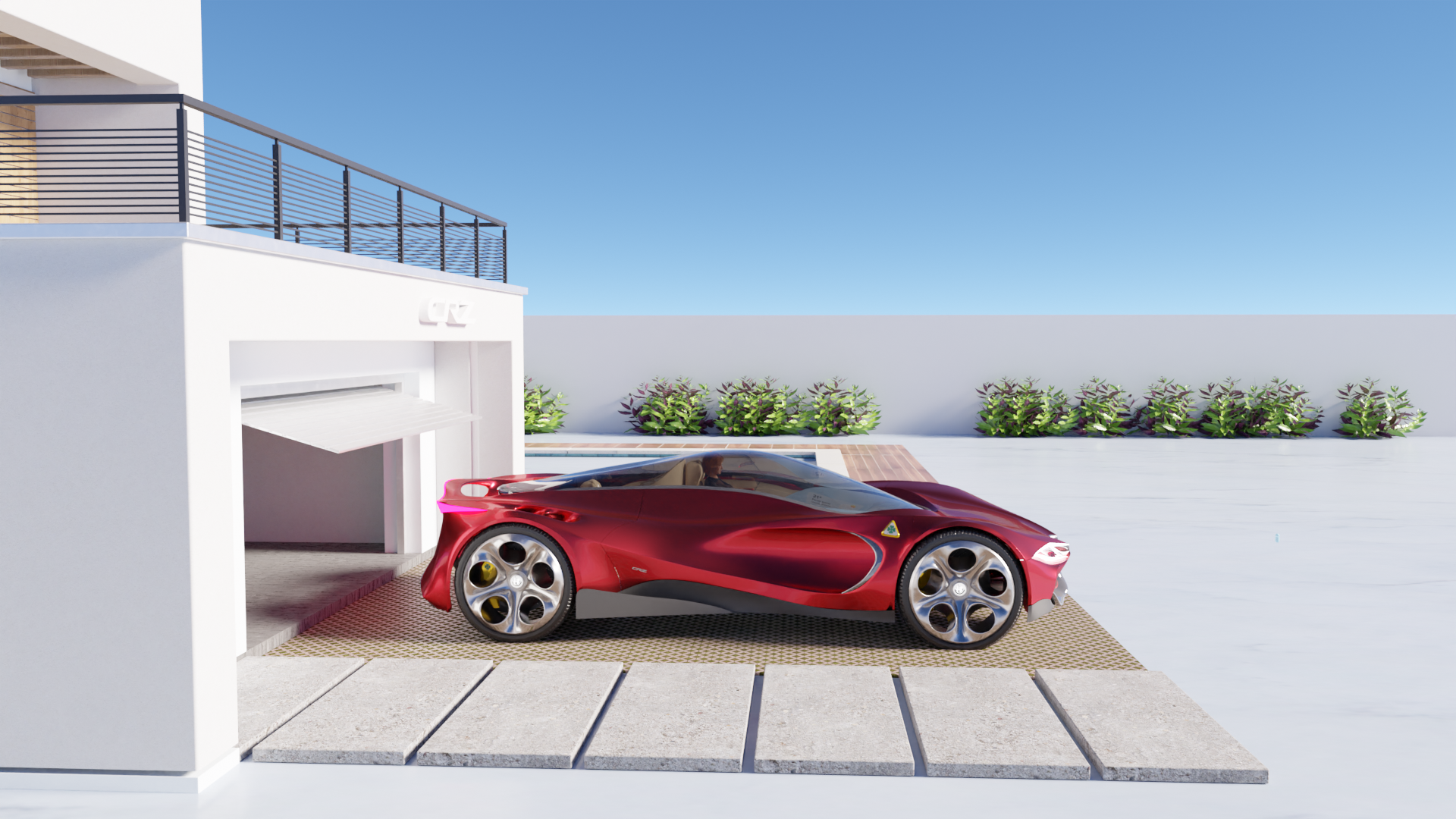 Rendered Car Inside a House 2