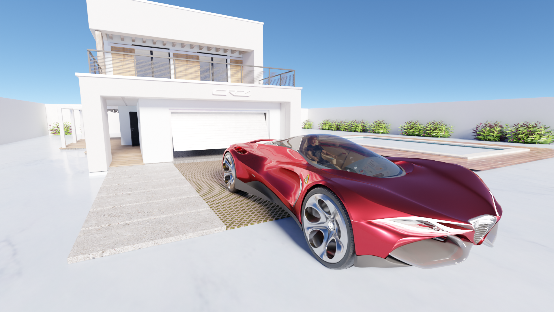 Rendered Car Inside a House